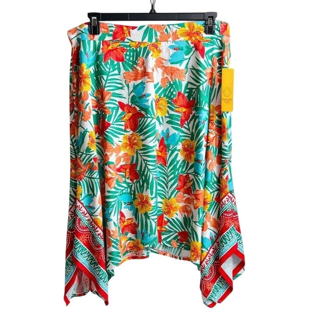NEW‎ Ruby Rd. Women's 2XL Floral Asymmetric Maxi Skirt Multicolor Tropical